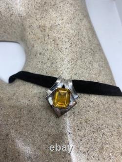Choker en argent sterling vintage avec pendentif en citrine dorée citron
