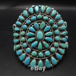 Classic Vintage Navajo Argent Sterling Turquoise Cluster Manchette 70g