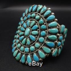 Classic Vintage Navajo Argent Sterling Turquoise Cluster Manchette 70g