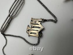 Clip de cravate et boutons de manchette en argent sterling vintage monogrammés MM DPM avec marcasite