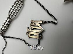 Clip de cravate et boutons de manchette en argent sterling vintage monogrammés MM DPM avec marcasite