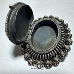 Collier Boîte à Pilules Vintage Antique en Onyx et Argent Sterling Signé par le Designer