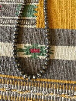 Collier De Perles Navajo En Argent Sterling Vintage 16 1/2 Long