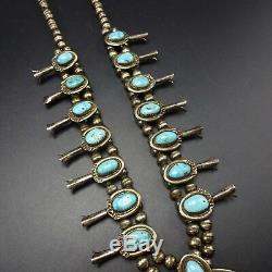 Collier Navajo Vintage En Argent Sterling Morenci Turquoise Squash Blossom