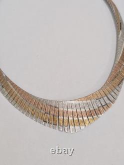 Collier Omega Gradué Tricolore en Argent Sterling d'Italie Vintage 16,5 pouces 32 g