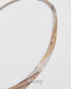 Collier Omega Gradué Tricolore en Argent Sterling d'Italie Vintage 16,5 pouces 32 g
