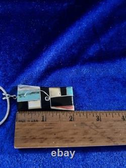 Collier Pendentif Amérindien en Argent Sterling Vintage Multi-Pierre 22in