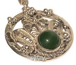 Collier Pendentif Artisanal Rond en Perles d'Argent Sterling Vintage