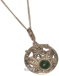 Collier Pendentif Artisanal Rond en Perles d'Argent Sterling Vintage