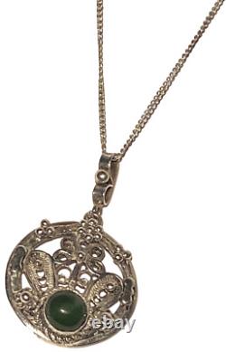 Collier Pendentif Artisanal Rond en Perles d'Argent Sterling Vintage