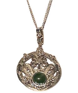 Collier Pendentif Artisanal Rond en Perles d'Argent Sterling Vintage