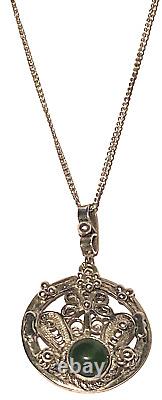 Collier Pendentif Artisanal Rond en Perles d'Argent Sterling Vintage