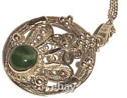 Collier Pendentif Artisanal Rond en Perles d'Argent Sterling Vintage