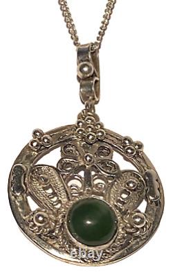 Collier Pendentif Artisanal Rond en Perles d'Argent Sterling Vintage