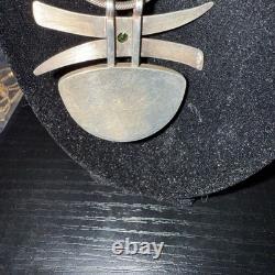 Collier Pendentif Moderniste en Argent Sterling Vintage avec Péridot et Pierre Écrite