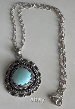 Collier Pendentif en Argent Sterling Vintage avec Turquoise 1.5 Style Sud-Ouest 23g