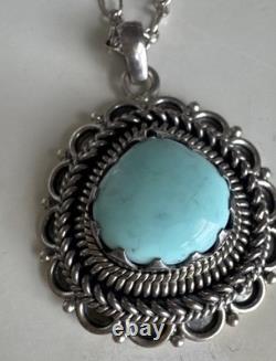 Collier Pendentif en Argent Sterling Vintage avec Turquoise 1.5 Style Sud-Ouest 23g