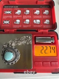 Collier Pendentif en Argent Sterling Vintage avec Turquoise 1.5 Style Sud-Ouest 23g