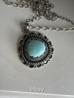 Collier Pendentif en Argent Sterling Vintage avec Turquoise 1.5 Style Sud-Ouest 23g
