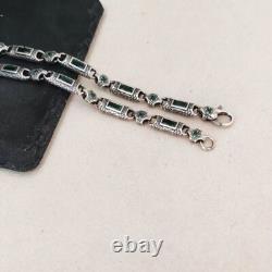 Collier Rétro Lourd en Argent Sterling 925 avec Chaîne en Zircon Vert Vintage pour Homme 24 pouces