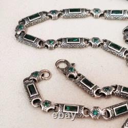 Collier Rétro Lourd en Argent Sterling 925 avec Chaîne en Zircon Vert Vintage pour Homme 24 pouces