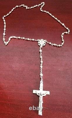 Collier Rosaire de Madonna en Perles avec Crucifix en Argent Sterling Vintage. 24. 19grs