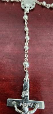 Collier Rosaire de Madonna en Perles avec Crucifix en Argent Sterling Vintage. 24. 19grs