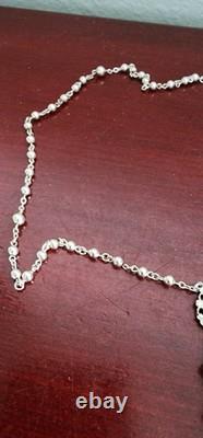 Collier Rosaire de Madonna en Perles avec Crucifix en Argent Sterling Vintage. 24. 19grs