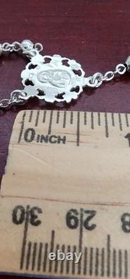 Collier Rosaire de Madonna en Perles avec Crucifix en Argent Sterling Vintage. 24. 19grs