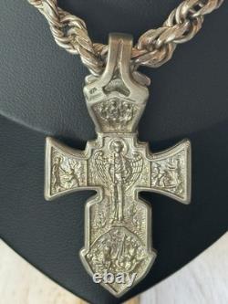 Collier Vintage Argent 925 Pendentif Jésus Bijoux Saints Orthodoxe Archange Rare