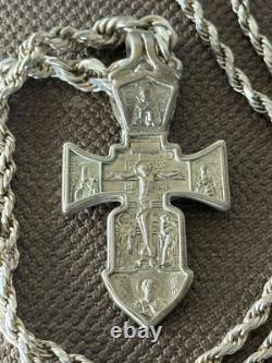 Collier Vintage Argent 925 Pendentif Jésus Bijoux Saints Orthodoxe Archange Rare