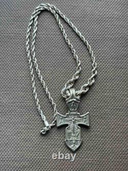 Collier Vintage Argent 925 Pendentif Jésus Bijoux Saints Orthodoxe Archange Rare