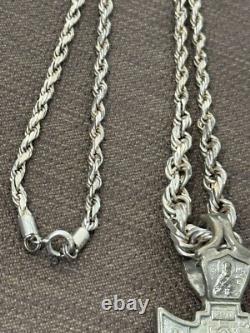 Collier Vintage Argent 925 Pendentif Jésus Bijoux Saints Orthodoxe Archange Rare