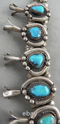 Collier Vintage Navajo Turquoise & Sterling Silver Squash Blossom