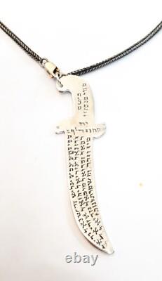 Collier Vintage en Argent Sterling Kabbalistique en Forme de Couteau. Amulette Juive. Israël