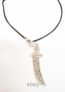 Collier Vintage en Argent Sterling Kabbalistique en Forme de Couteau. Amulette Juive. Israël