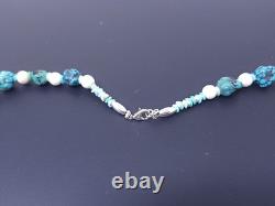 Collier Vintage en Argent Sterling Zuni avec Perles de Turquoise et de Corail 24