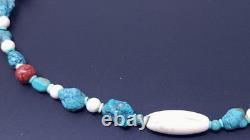 Collier Vintage en Argent Sterling Zuni avec Perles de Turquoise et de Corail 24