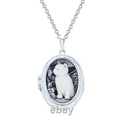 Collier Vintage en Cameo de Chaton Chat Noir Style Sterling Silver