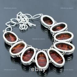 Collier Vintage en Chaîne pour Femme en Argent Sterling avec Jaspe Rouge en Peau de Serpent Naturelle