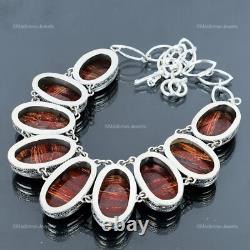 Collier Vintage en Chaîne pour Femme en Argent Sterling avec Jaspe Rouge en Peau de Serpent Naturelle