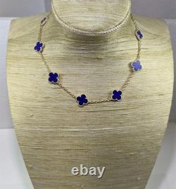 Collier Vintage en Lapis Lazuli Naturel en Fleur de 18 pouces en Argent Sterling 925