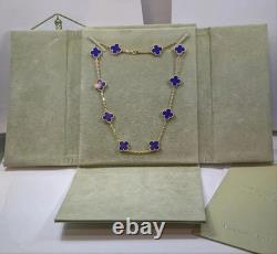Collier Vintage en Lapis Lazuli Naturel en Fleur de 18 pouces en Argent Sterling 925