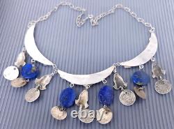 Collier de charme en pièce lapis en argent sterling vintage ethnique oriental 17