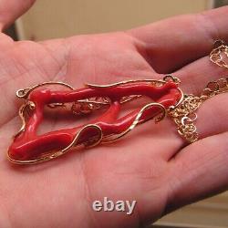 Collier de collier pour femme en corail sculpté à la main en argent sterling 925 vintage