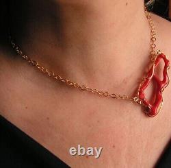 Collier de collier pour femme en corail sculpté à la main en argent sterling 925 vintage