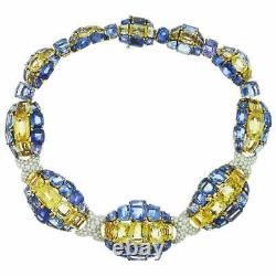 Collier en argent sterling 925 avec zircon cubique à l'aspect vintage, saphir jaune et bleu