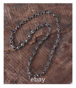 Collier en argent sterling 925 fait main, lourd, biker punk rétro avec des têtes de mort solides pour hommes N0