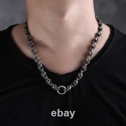 Collier en argent sterling 925 fait main, lourd, biker punk rétro avec des têtes de mort solides pour hommes N0