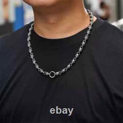 Collier en argent sterling 925 fait main, lourd, biker punk rétro avec des têtes de mort solides pour hommes N0